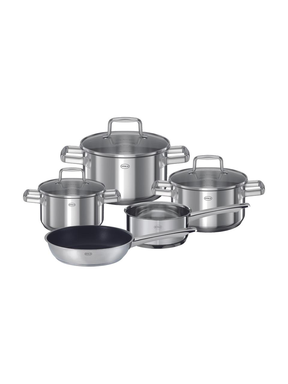 Set de casseroles acier inoxydable Silence par, 5 élém., Acier inoxydable 18/10, Couleur argentée, Lot de différentes tailles
