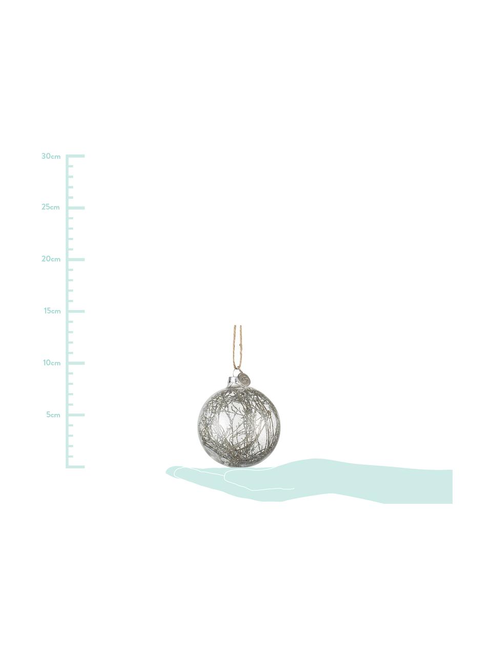 Kerstballen Mernia, 2 stuks, Ophanglus: jute, Transparant, zilverkleurig, Ø 8 cm