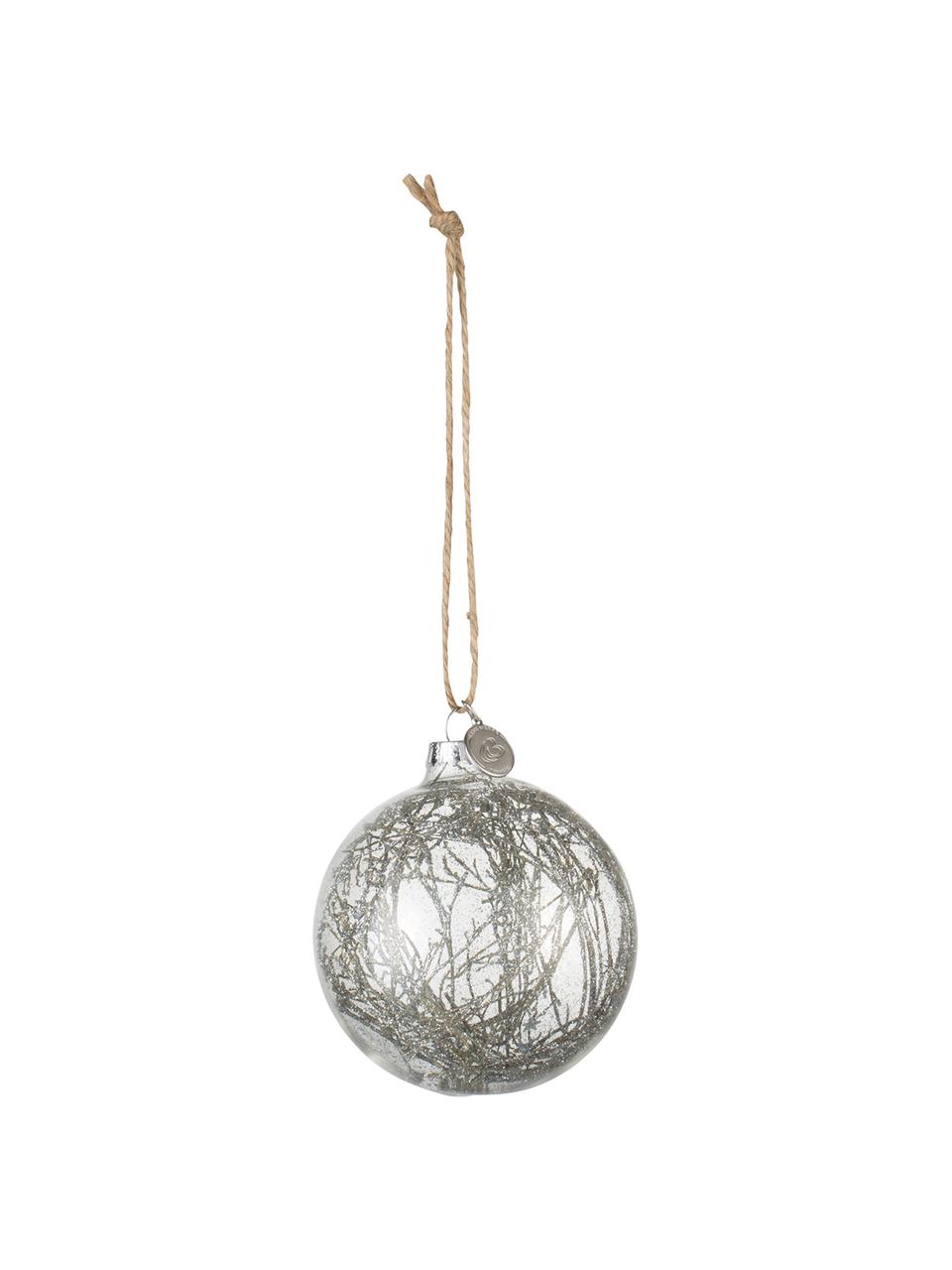 Kerstballen Mernia, 2 stuks, Ophanglus: jute, Transparant, zilverkleurig, Ø 8 cm