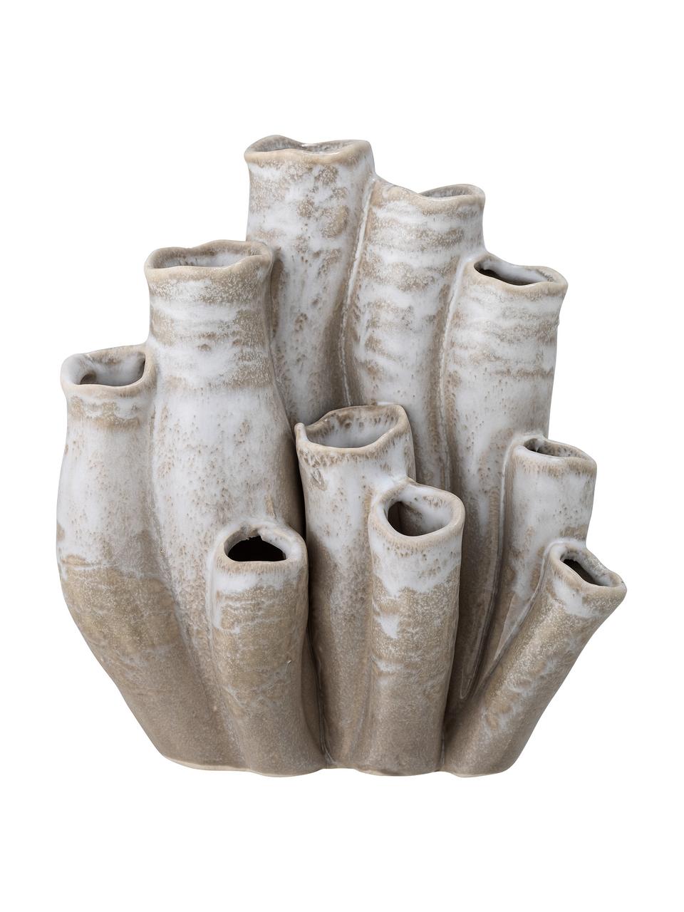 Handgefertigtes Deko-Objekt Saha aus Steingut, Steingut, Beige, Weiß, B 17 x H 19 cm