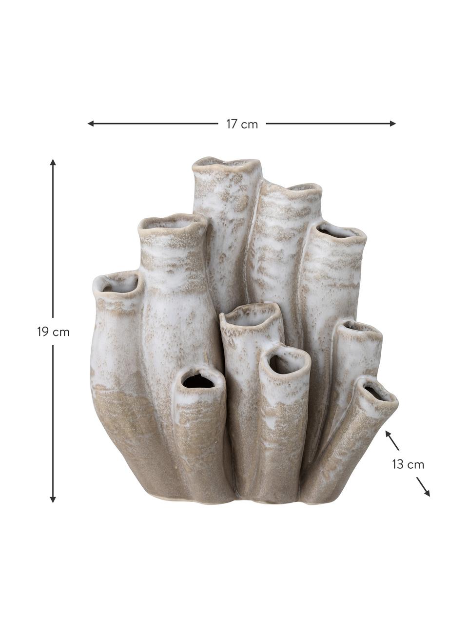 Handgefertigtes Deko-Objekt Saha aus Steingut, Steingut, Beige, Weiß, B 17 x H 19 cm