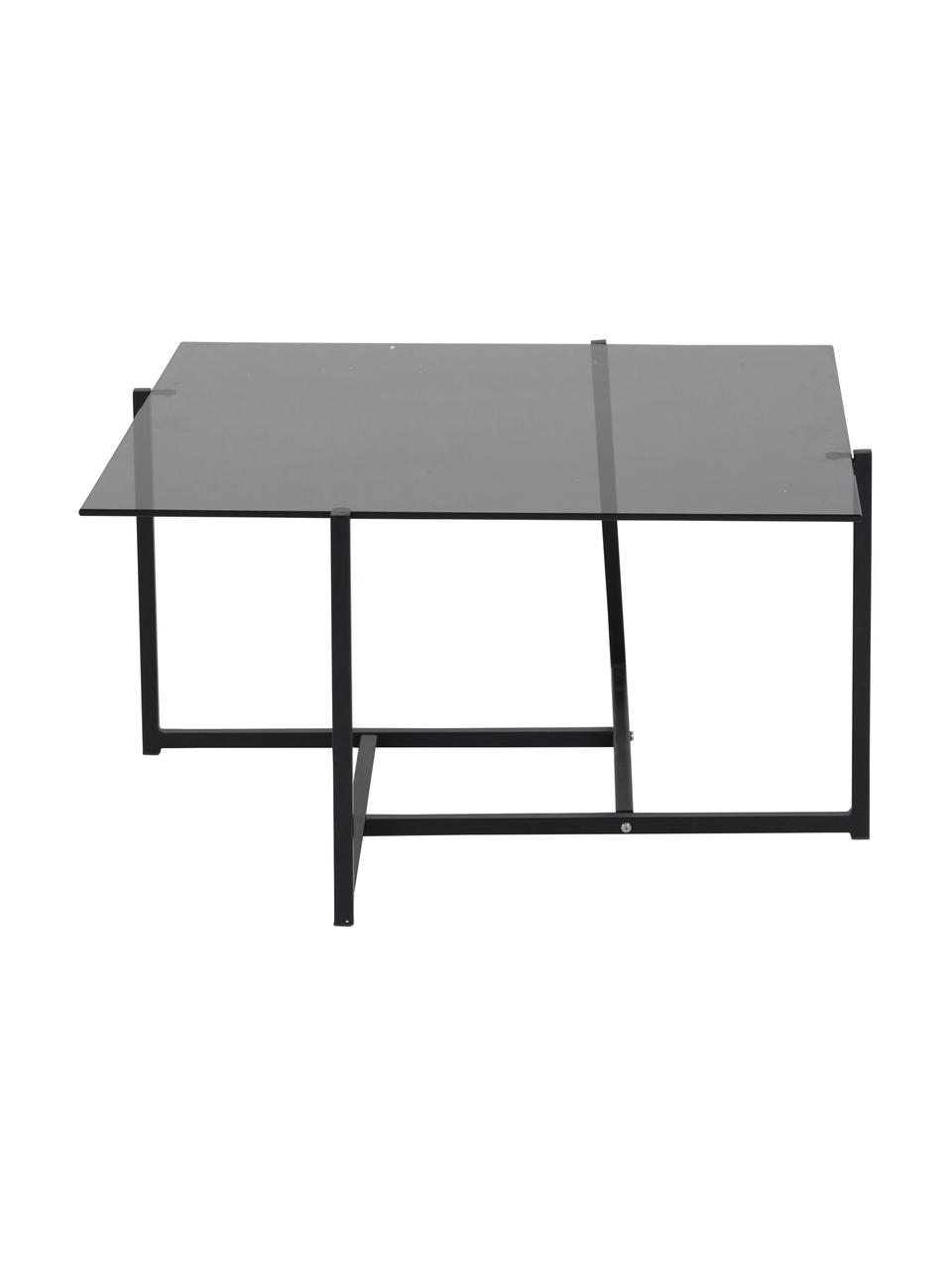 Metalen salontafel Hybrid met glazen tafelblad, Tafelblad: hard glas, Frame: gecoat metaal, Grijs, zwart, B 80 x H 80 cm