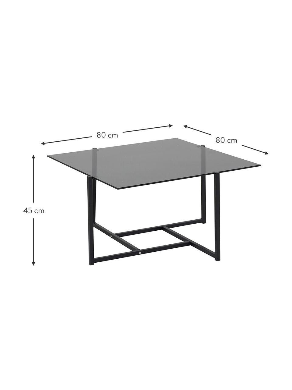 Metalen salontafel Hybrid met glazen tafelblad, Tafelblad: hard glas, Frame: gecoat metaal, Grijs, zwart, B 80 x H 80 cm