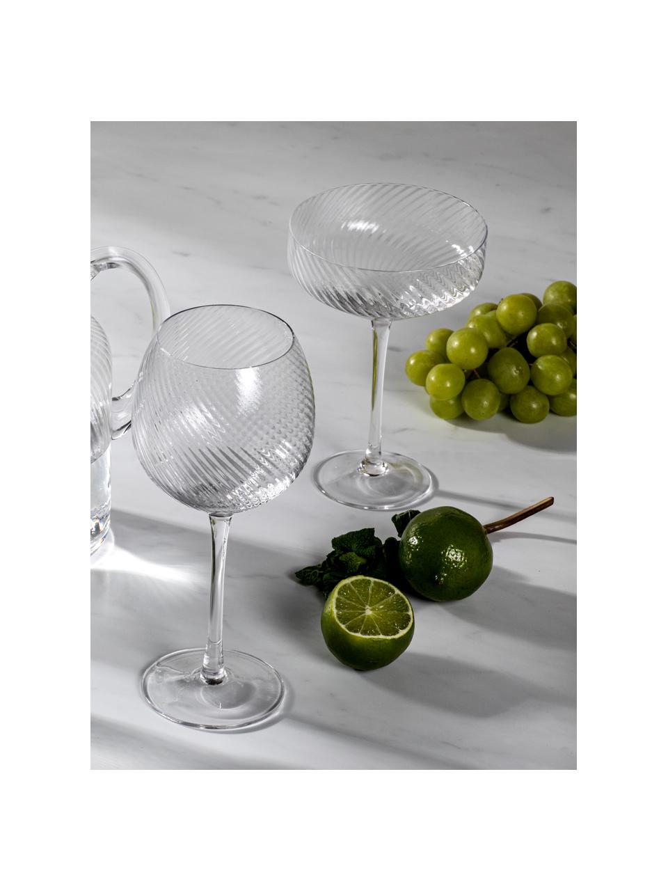 Ručně foukané sklenice na koktejly s rýhovanou strukturou Katrina, 4 ks, Sklo, Transparentní, Ø 12 cm, V 17 cm, 300 ml