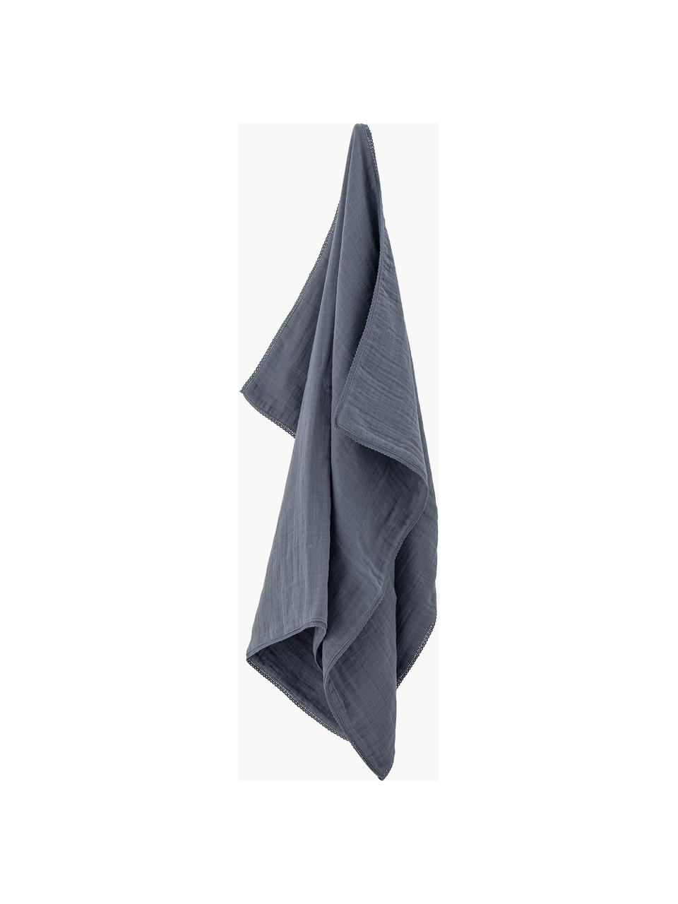 Plaid en coton Agnes, 100 % coton, Gris-bleu, larg. 80 x long. 100 cm