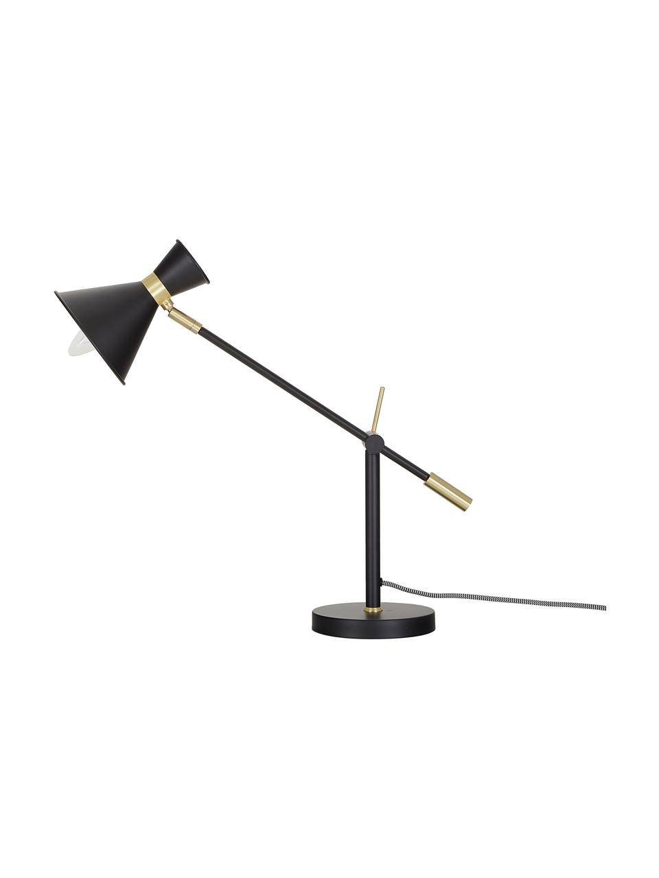 Grosse Schreibtischlampe Audrey mit Gold-Dekor, Lampenschirm: Metall, pulverbeschichtet, Dekor: Metall, vermessingt, Mattschwarz, Ø 15 x H 68 cm