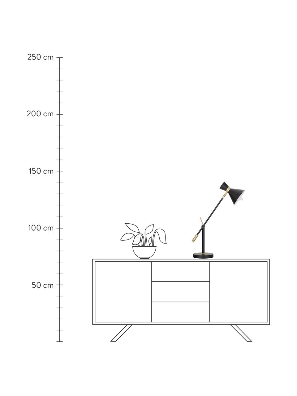 Grosse Schreibtischlampe Audrey mit Gold-Dekor, Lampenschirm: Metall, pulverbeschichtet, Dekor: Metall, vermessingt, Mattschwarz, Ø 15 x H 68 cm