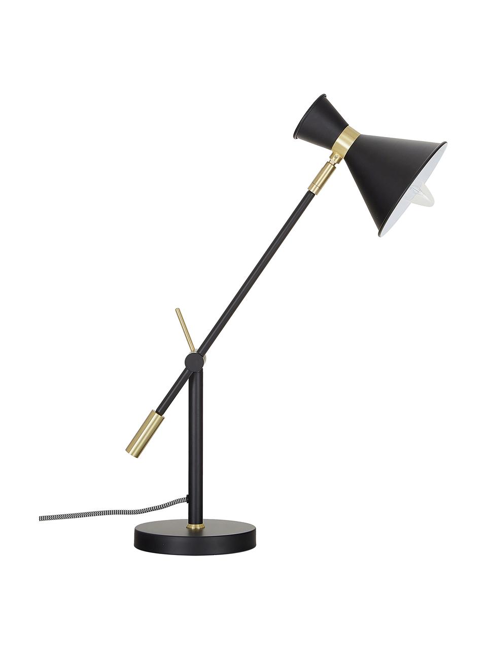 Große Schreibtischlampe Audrey mit Gold-Dekor, Lampenschirm: Metall, pulverbeschichtet, Dekor: Metall, vermessingt, Lampenfuß: Metall, pulverbeschichtet, Mattschwarz, Ø 15 x H 68 cm