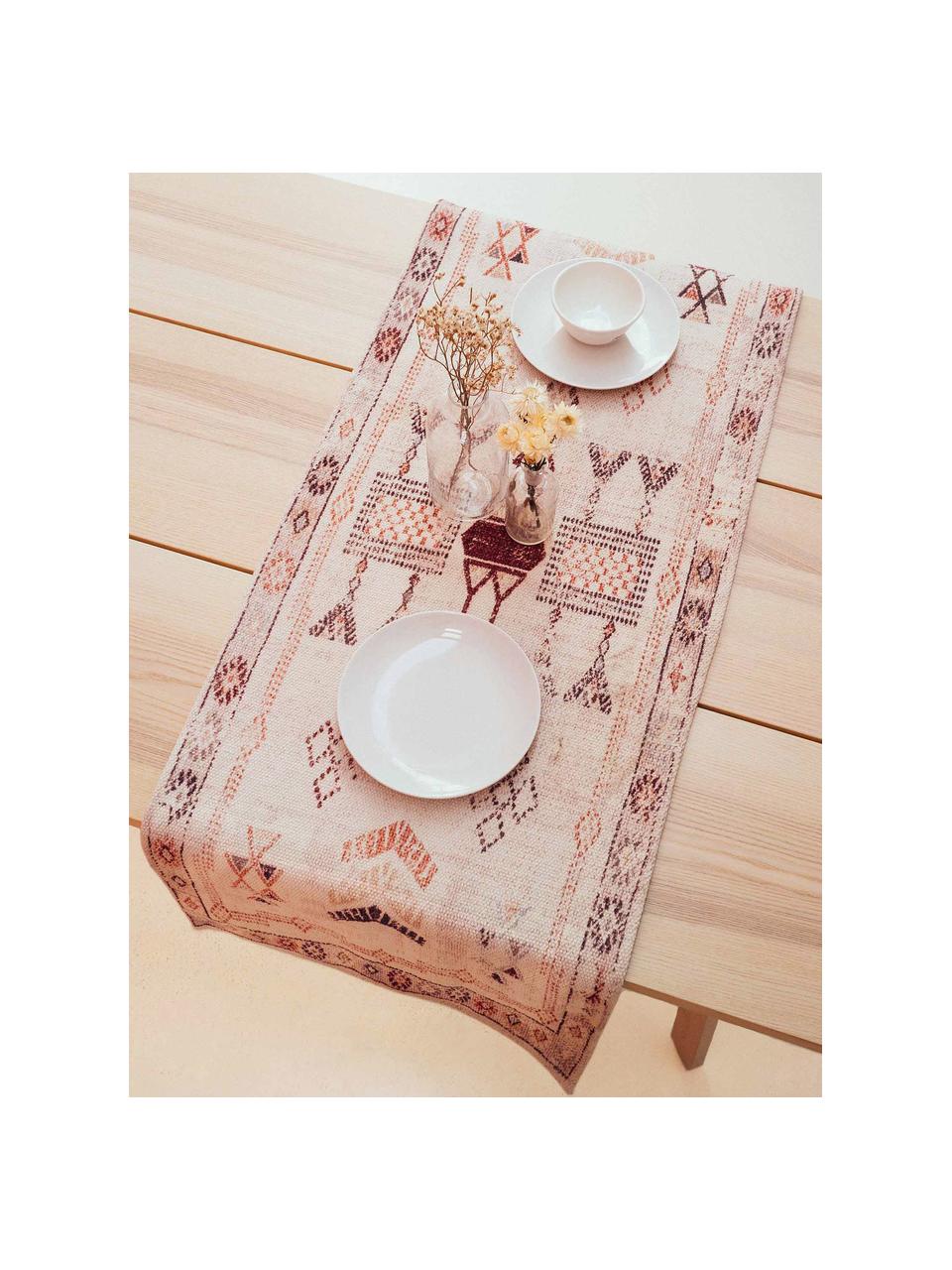 Baumwoll-Tischläufer Tanger mit Ethnomuster, 100% Baumwolle, Cremefarben,Terrakotta, 50 x 150 cm