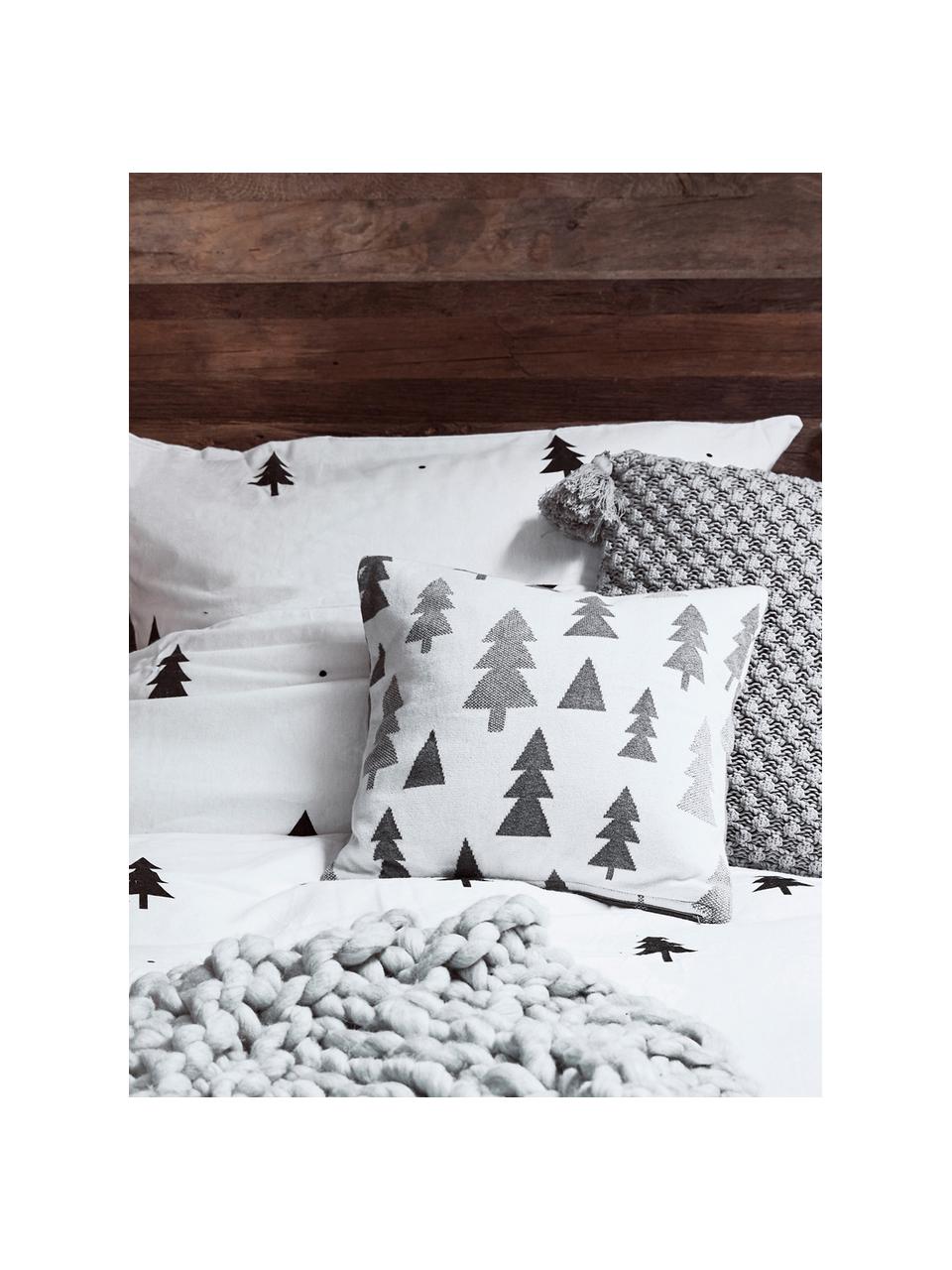 Strick-Wendekissenhülle Joss mit Tannenbäumen, Baumwolle, Grau, Cremeweiß, B 40 x L 40 cm