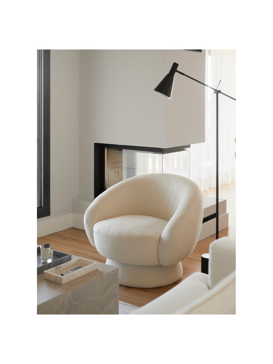 Fauteuil lounge en tissu bouclé Ted, Tissu bouclé blanc, larg. 93 x prof. 82 cm