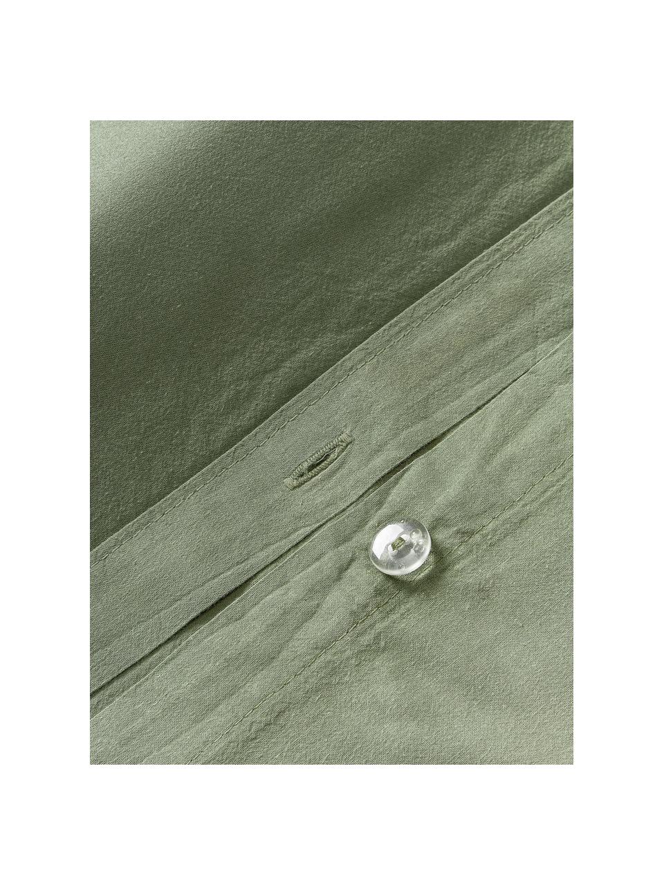 Taie d'oreiller en coton délavé Darlyn, Vert olive, larg. 50 x long. 70 cm