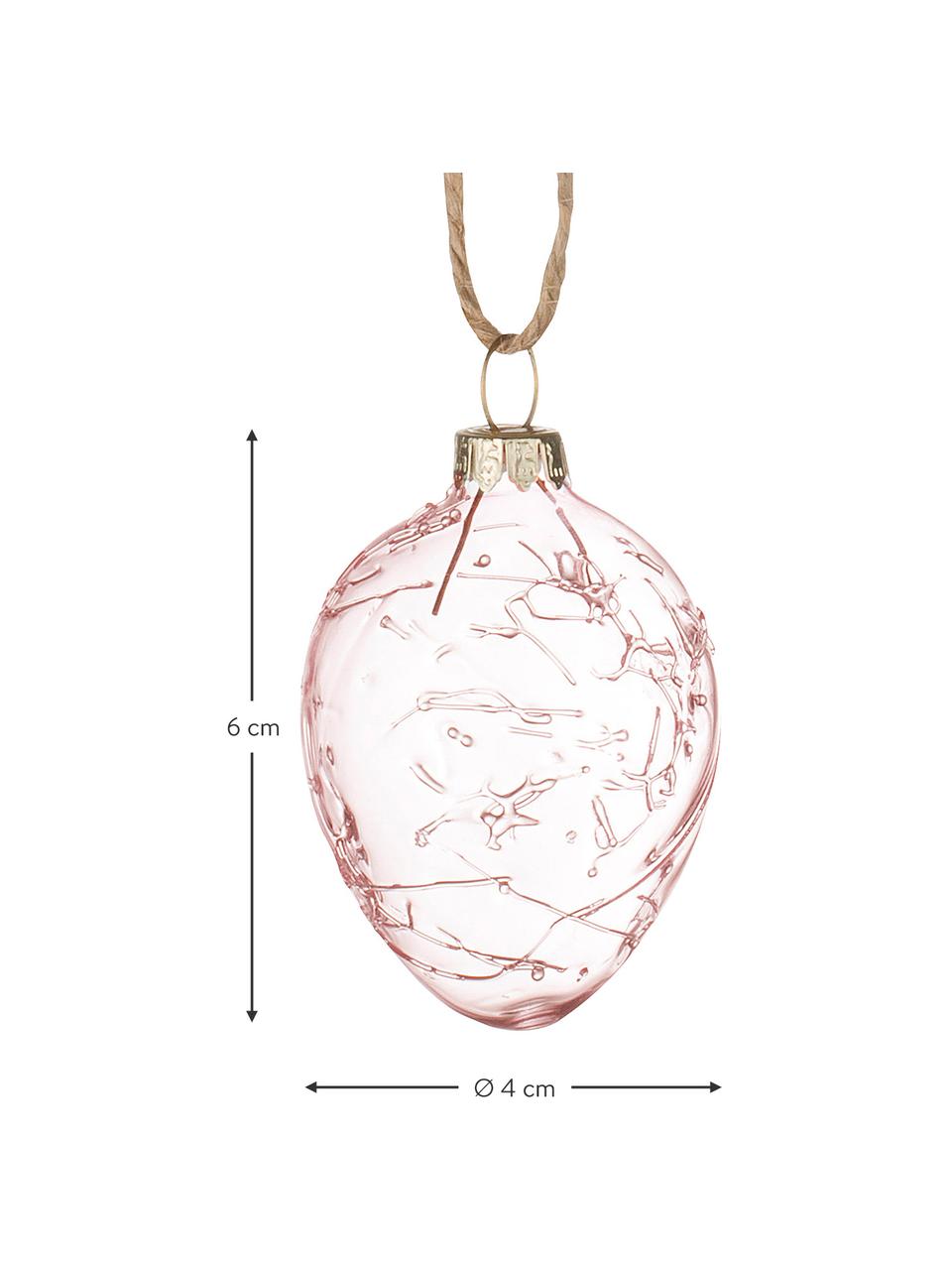 Handgefertigte Deko-Anhänger Clear, 3 Stück, Glas, Rosa, transparent, Ø 4 x H 6 cm