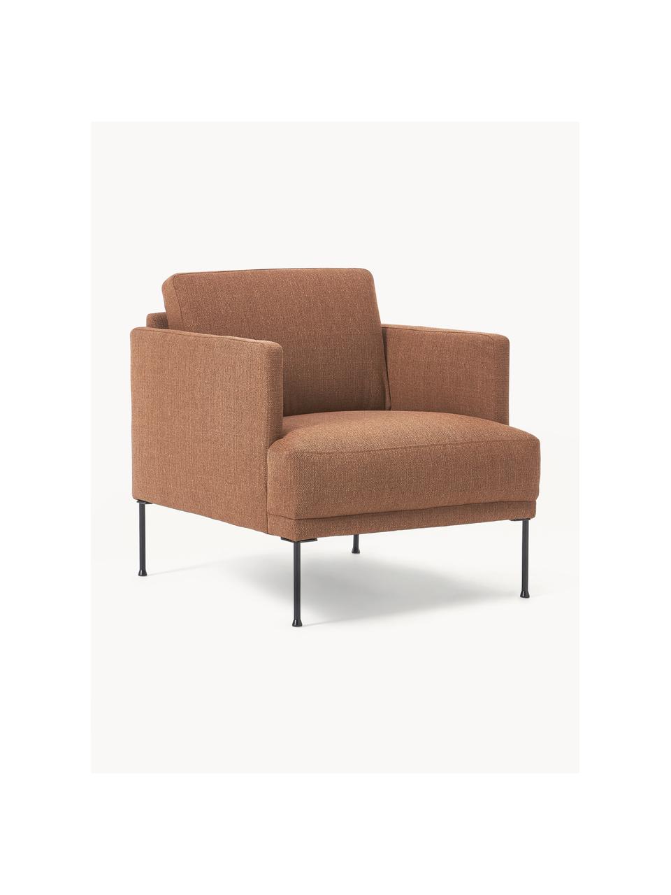 Fauteuil Fluente, Bekleding: 100% polyester, Frame: massief grenenhout, Poten: gepoedercoat metaal Dit p, Geweven stof Nougat, B 74 x D 85 cm