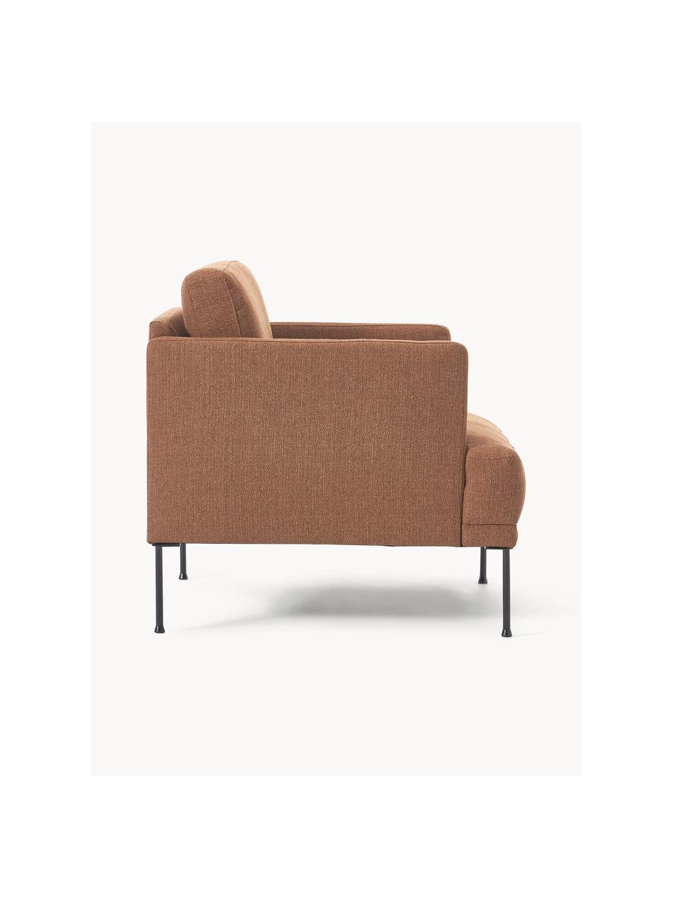 Fauteuil Fluente, Bekleding: 100% polyester, Frame: massief grenenhout, Poten: gepoedercoat metaal Dit p, Geweven stof Nougat, B 74 x D 85 cm