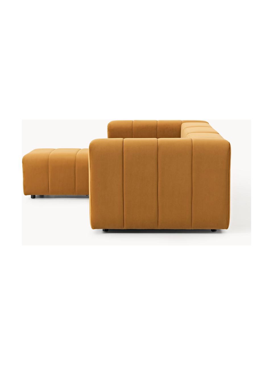 Canapé modulable 4 places en velours avec pouf Lena, Velours ocre, larg. 287 x prof. 181 cm