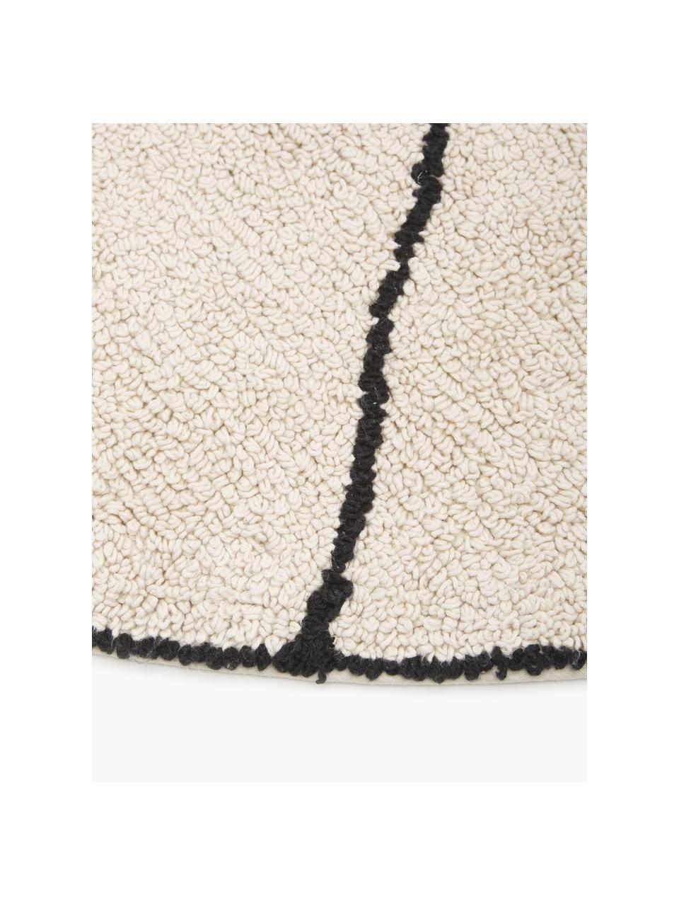 Tapis rond beige Trace, Coton recyclé (80 % coton, 20 % autres fibres), Beige clair, noir, Ø 160 cm (taille L)