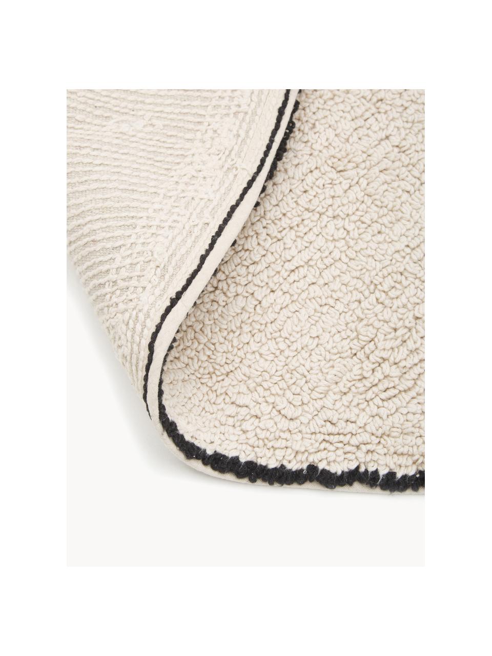 Tapis rond beige Trace, Coton recyclé (80 % coton, 20 % autres fibres), Beige clair, noir, Ø 160 cm (taille L)