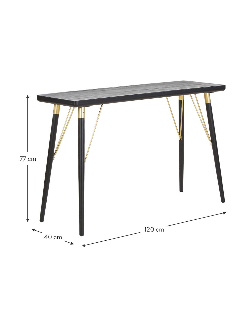 Consolle con elementi dorati Jana, Mensola: pannello di fibre a media, Gambe: metallo verniciato, Nero, dorato, Larg. 120 x Prof. 40 cm