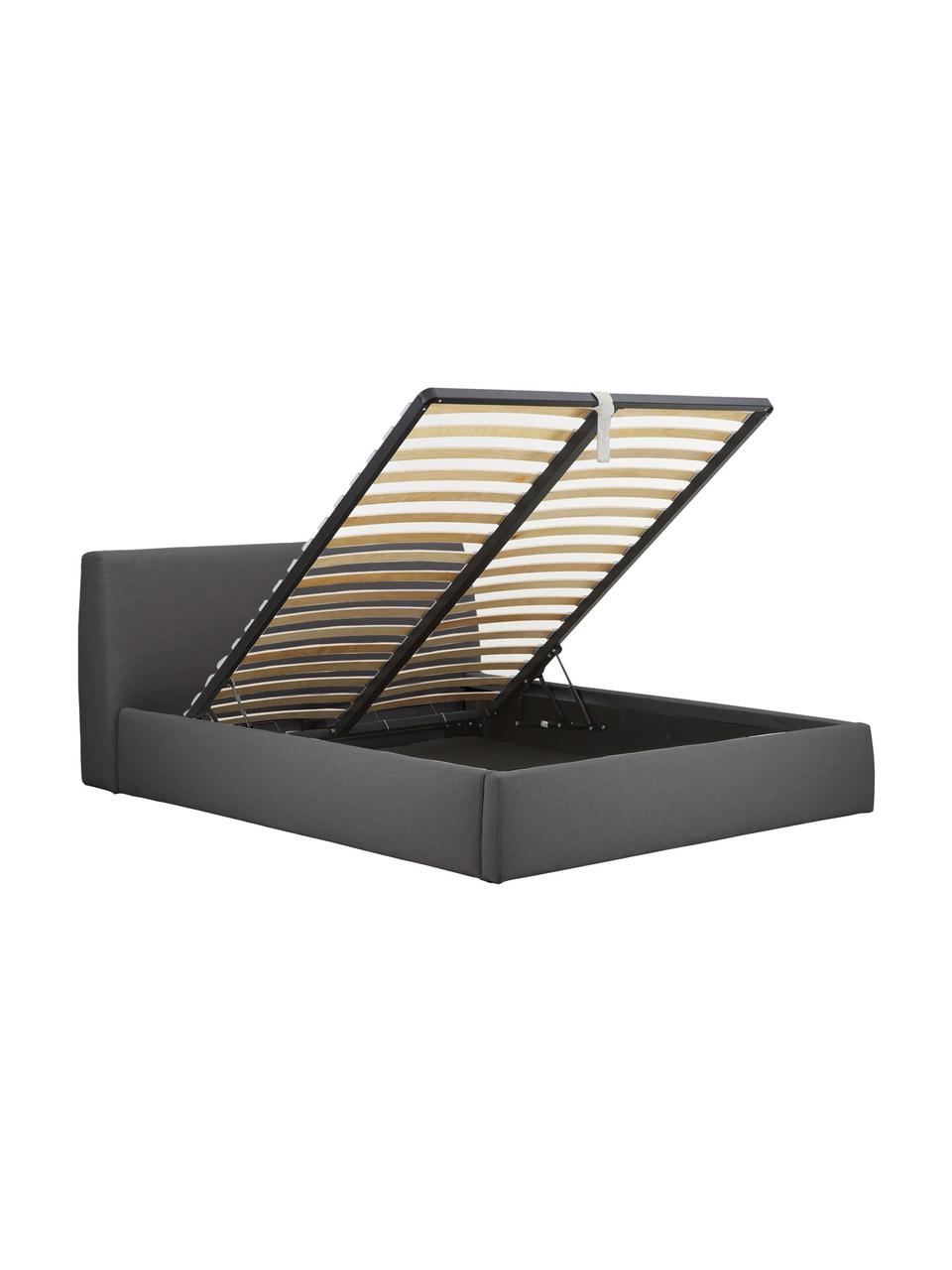 Cama tapizada Cloud, con espacio de almacenamiento, Tapizado: tejido finamente texturiz, Estructura: madera maciza de pino con, Tejido gris antracita, An 200 x L 200 cm