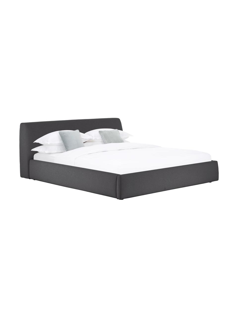 Cama tapizada Cloud, con espacio de almacenamiento, Tapizado: tejido finamente texturiz, Estructura: madera maciza de pino con, Tejido gris antracita, An 200 x L 200 cm