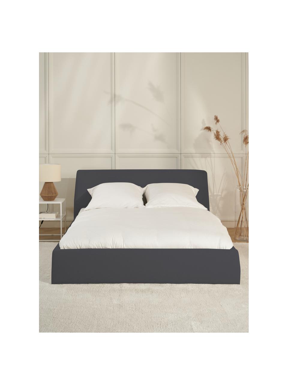 Gestoffeerd bed Cloud met opbergruimte, Bekleding: fijn gestructureerde gewe, Frame: massief grenenhout, FSC-g, Geweven stof antraciet, B 200 x L 200 cm