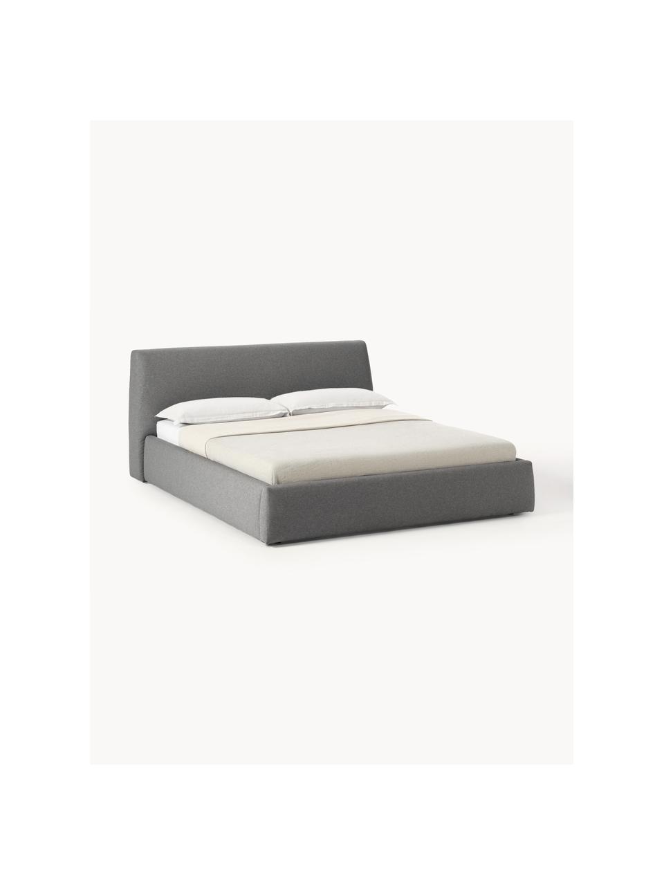 Letto imbottito con contenitore Cloud, Rivestimento: tessuto finemente struttu, Piedini: legno laccato Questo prod, Tessuto antracite, Larg. 140 x Lung. 200 cm