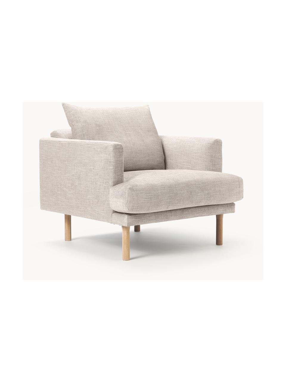 Sillón Adrian, Tapizado: 47% viscosa, 23% algodón,, Tapizado: relleno de espuma, Estructura: madera contrachapada, Patas: madera de roble aceitada, Tejido beige claro, An 90 x F 95 cm
