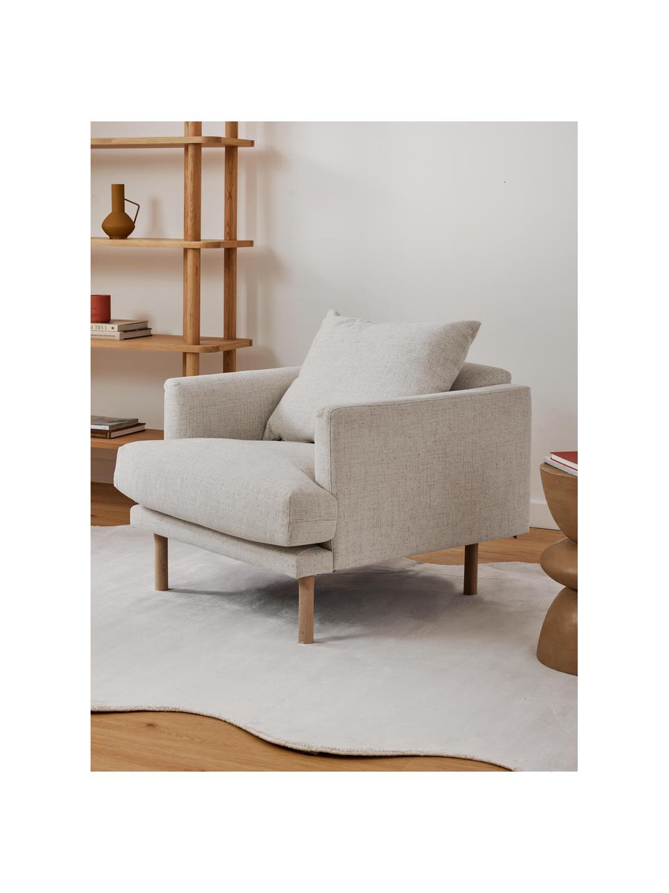 Sillón Adrian, Tapizado: 47% viscosa, 23% algodón,, Tapizado: relleno de espuma, Estructura: madera contrachapada, Patas: madera de roble aceitada, Tejido beige claro, An 90 x F 95 cm