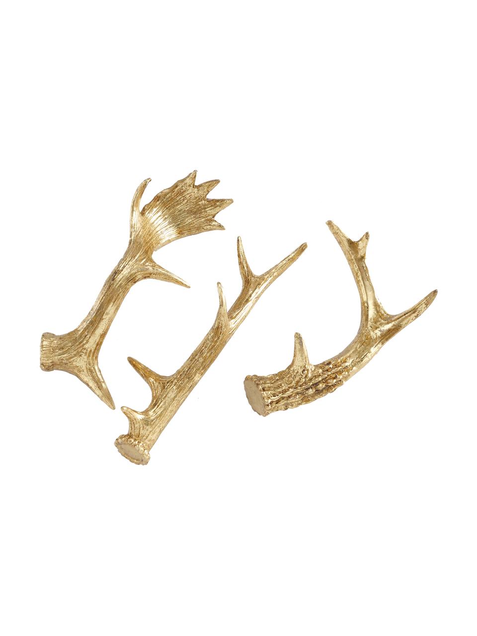 Set 3 corna di cervo decorative Deer, Resina, Dorato, Set in varie misure