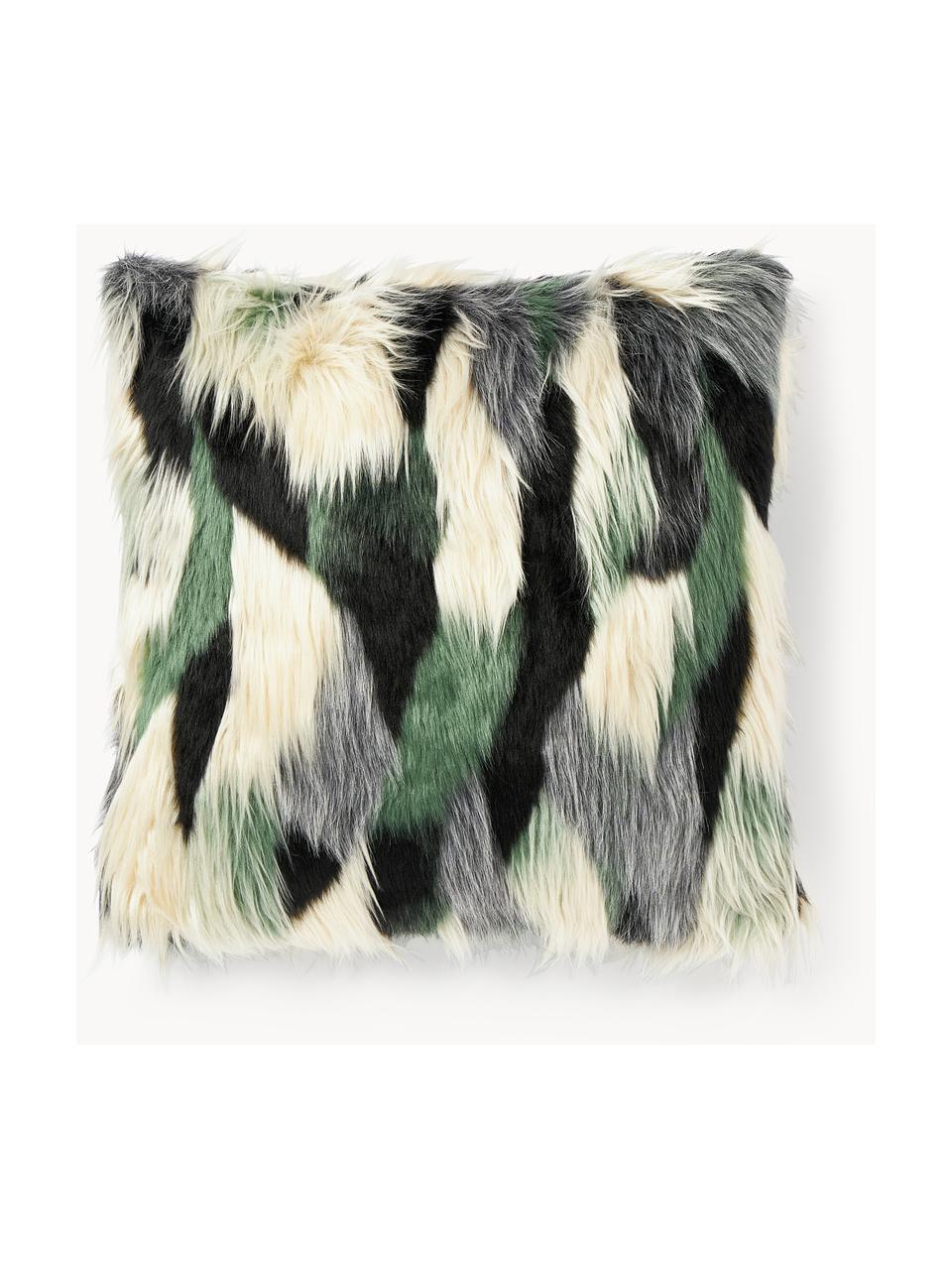 Kussenhoes Nella van imitatieleer, 80% polyacryl, 20% polyester, GRS-gecertificeerd, Groen, zwart, gebroken wit, B 45 x H 45 cm