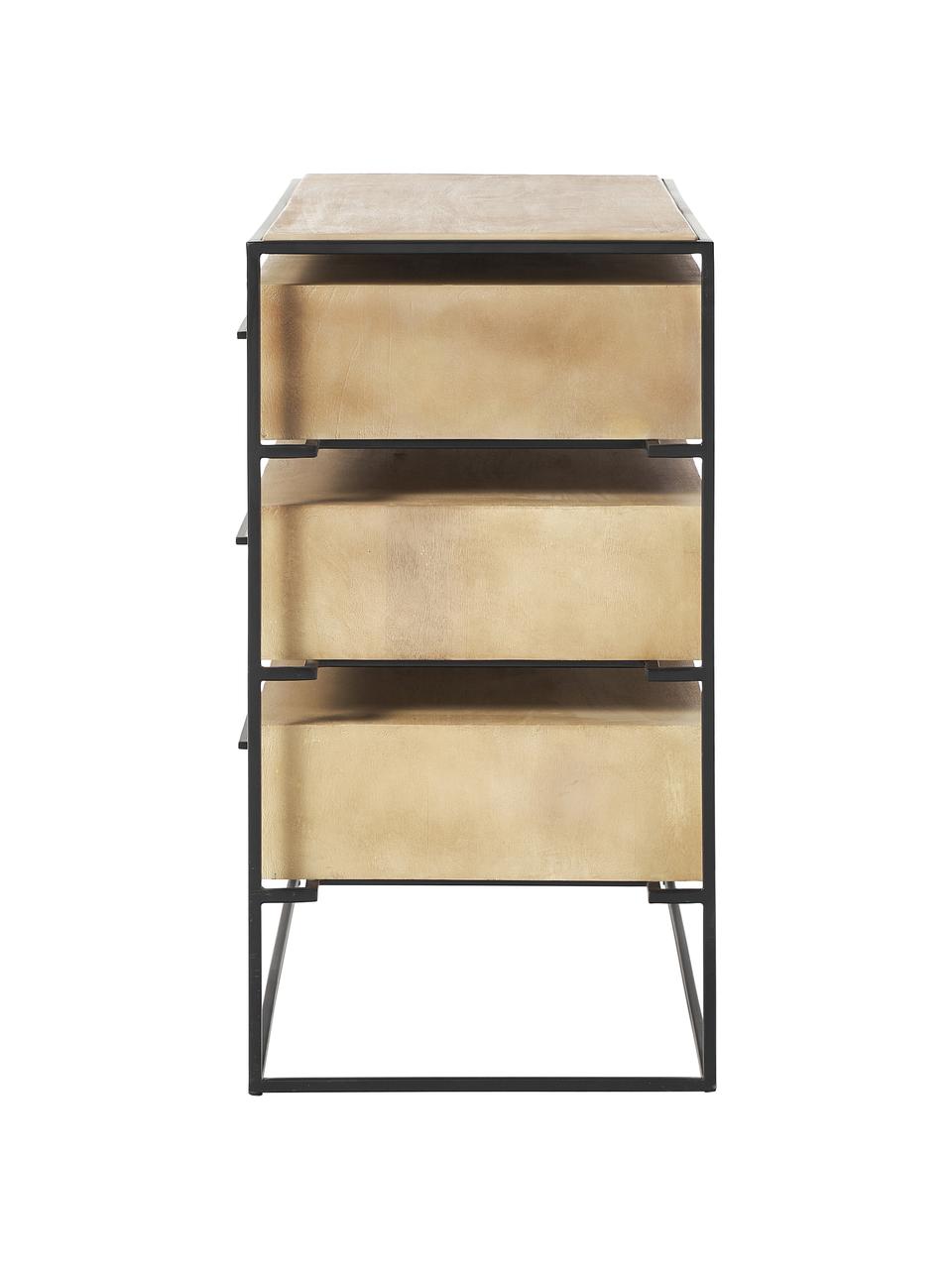 Commode manguier massif Lyle, Bois de manguier clair, noir, larg. 100 x haut. 82 cm