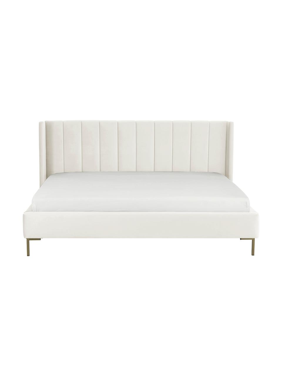 Cama tapizada en terciopelo Dusk, Tapizado: terciopelo de poliéster A, Estructura: madera de pino maciza con, Patas: metal con pintura en polv, Terciopelo beige, An 160 x L 200 cm