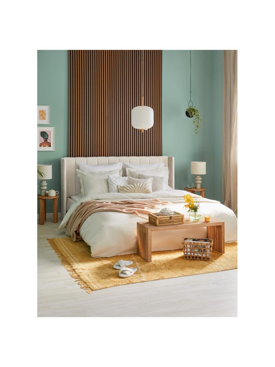 Gestoffeerd fluwelen bed Dusk in beige, Bekleding: polyester fluweel, Frame: massief grenenhout, FSC-g, Poten: gepoedercoat metaal, Fluweel beige, 160 x 200 cm