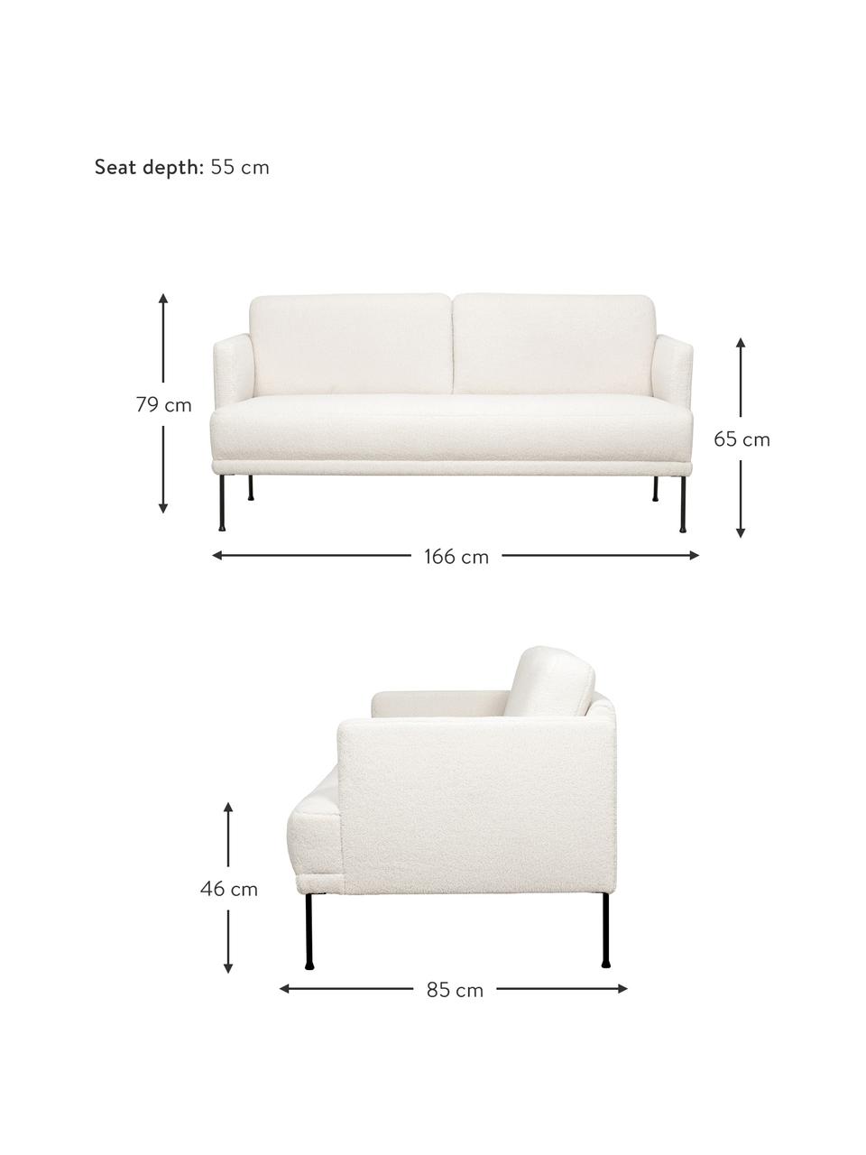 Divano 2 posti in teddy con piedini in metallo Fluente, Rivestimento: 100% poliestere (teddy) I, Struttura: legno di pino massiccio, Piedini: metallo verniciato a polv, Teddy bianco crema, Larg. 166 x Prof. 85 cm