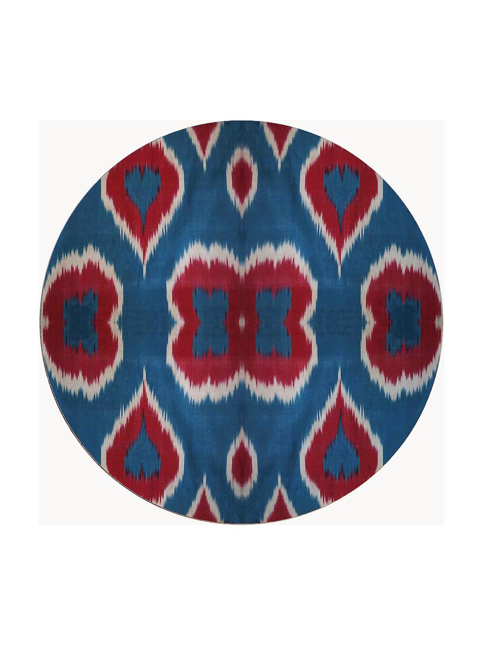 Plato postre artesanal de porcelana Ikat, Porcelana, Azul, rojo óxido, blanco, Ø 21 cm