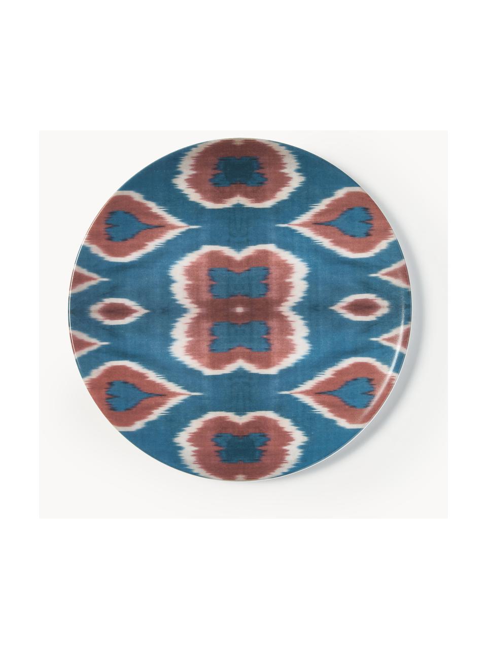 Handgefertigter Porzellan-Frühstücksteller Ikat, Porzellan, Blau, Rostrot, Weiss, Ø 21 cm