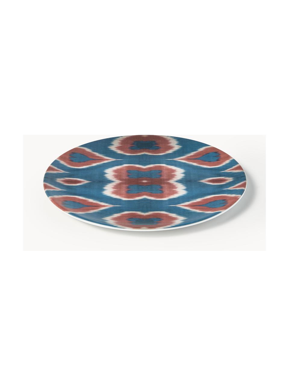 Handgefertigter Porzellan-Frühstücksteller Ikat, Porzellan, Blau, Rostrot, Weiss, Ø 21 cm