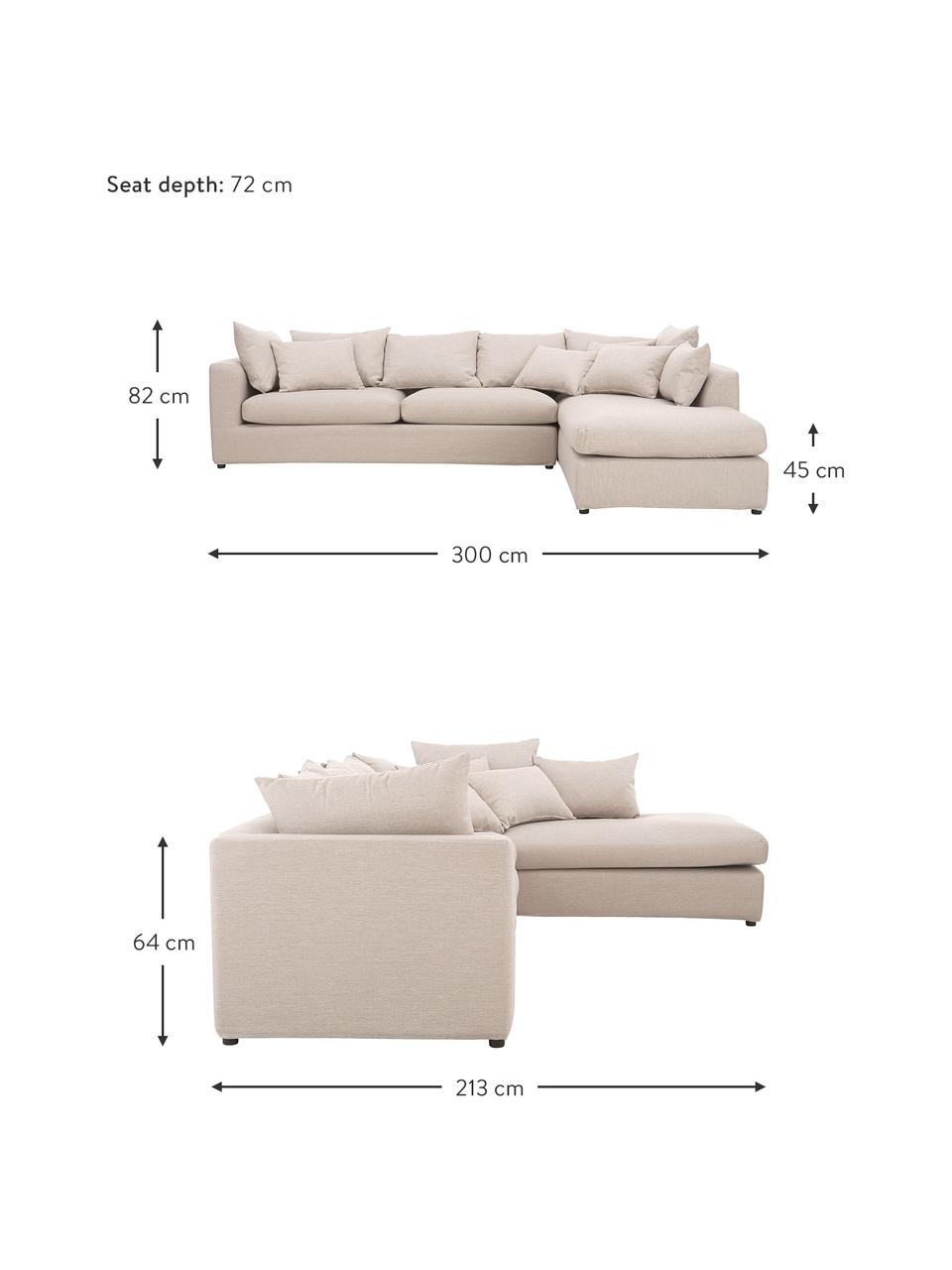 Grosses Ecksofa Zach in Beige, Bezug: Polypropylen Der hochwert, Webstoff Beige, B 300 x T 213 cm, Eckteil links