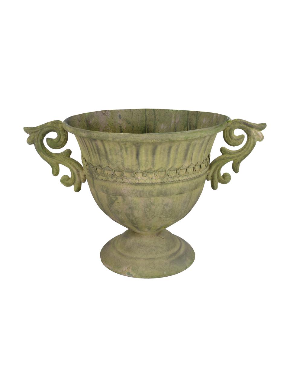 Grand pot de fleurs vintage Valina, Acier, enduit, Vert, beige, larg. 36 x haut. 22 cm