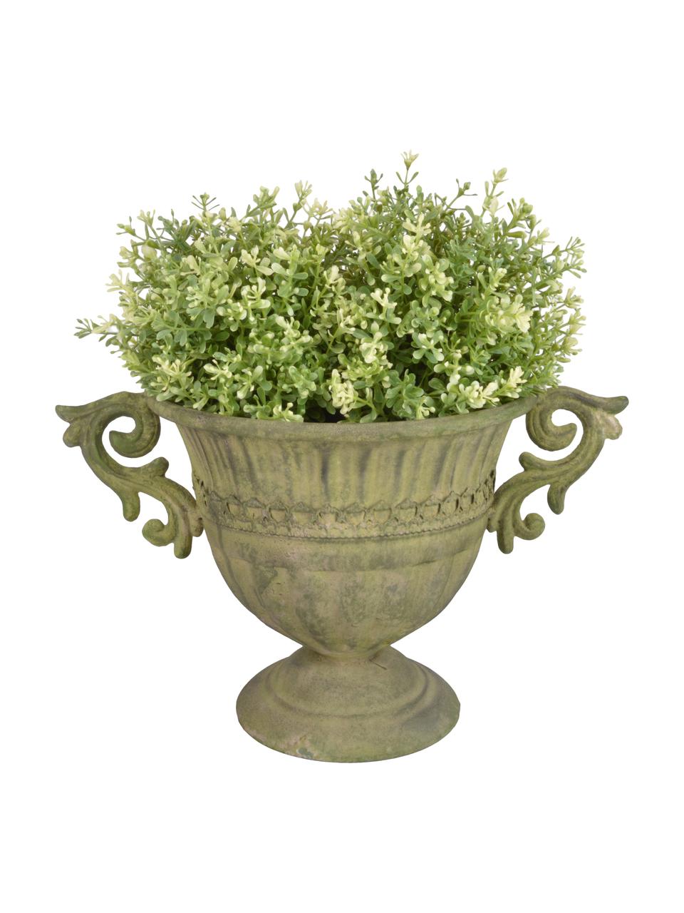 Grand pot de fleurs vintage Valina, Acier, enduit, Vert, beige, larg. 36 x haut. 22 cm