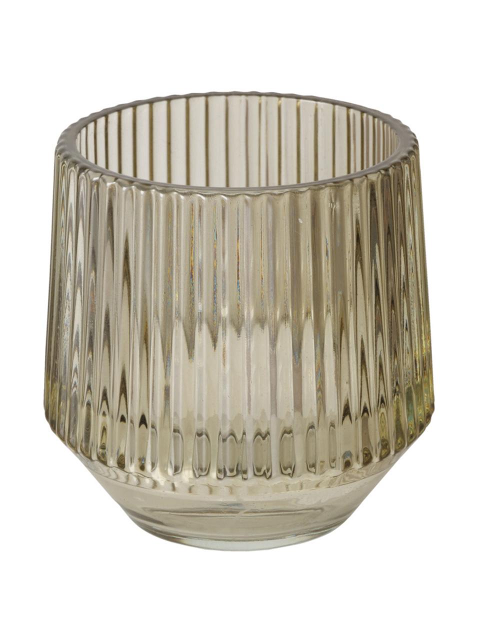 Glas-Windlichter Tiago mit Rillenrelief, 3er-Set, Glas, Beigetöne, Ø 8 x H 8 cm