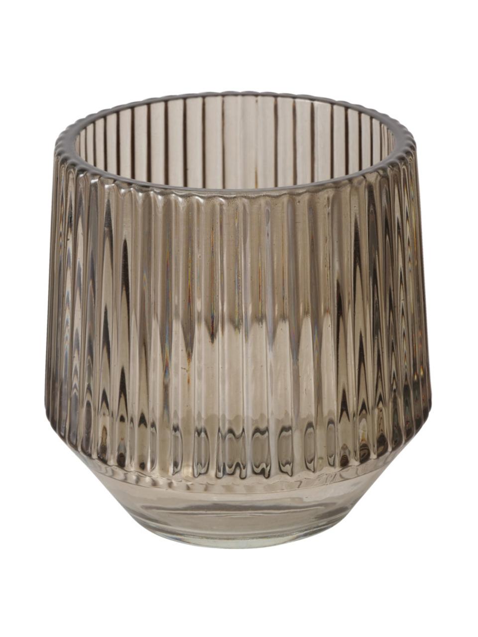 Glazen windlichten Tiago met groefreliëf, set van 3, Glas, Beigetinten, Ø 8 x H 8 cm