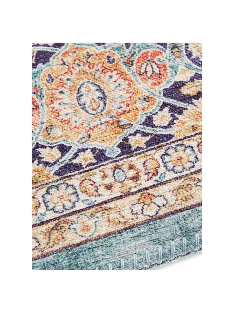 Loper Keshan Mashad, 100% polyester, Turquoise, meerkleurig, B 80 x L 200 cm