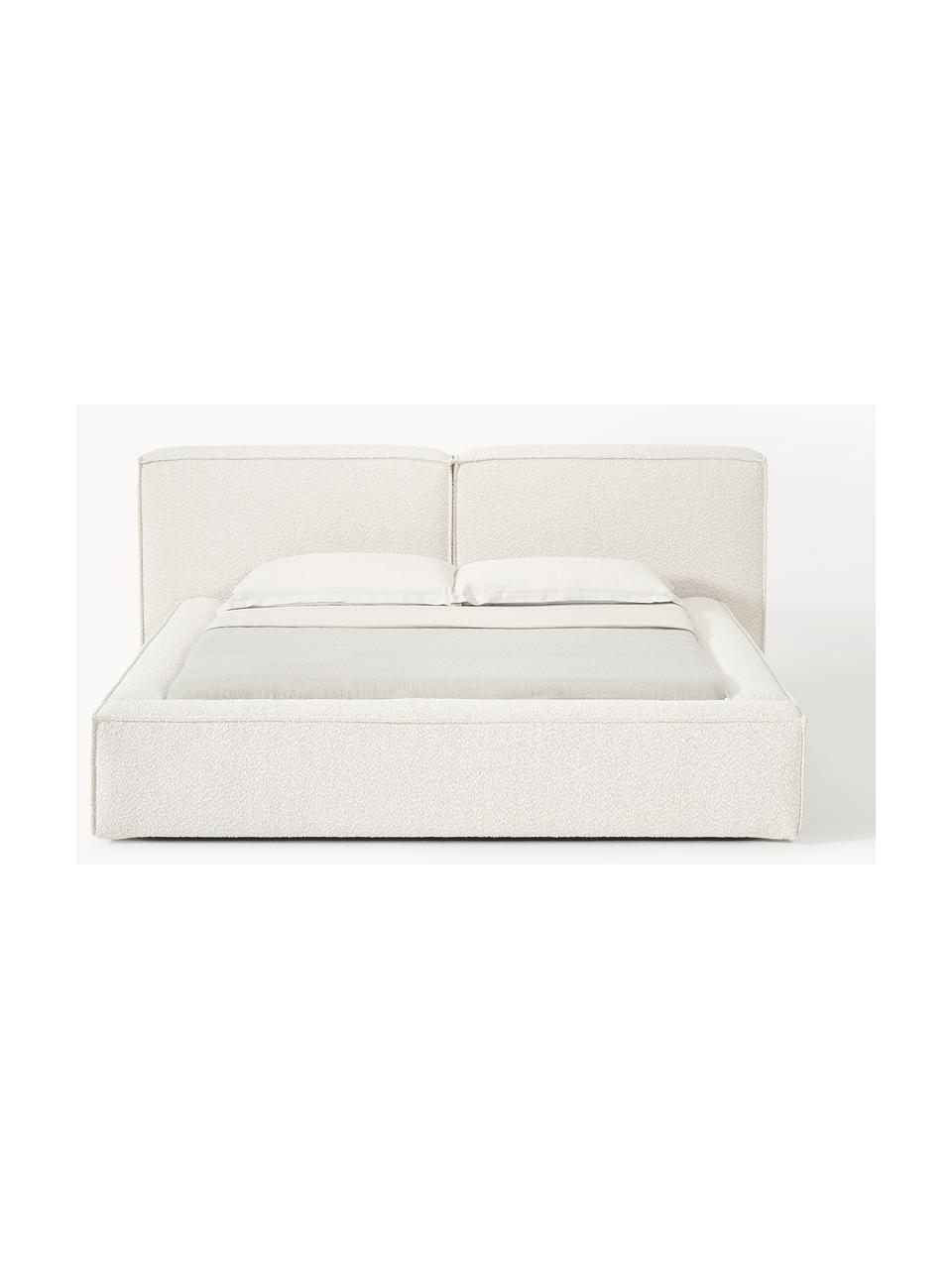 Letto imbottito in bouclé con contenitore Lennon, Rivestimento: bouclé (80% poliestere, 2, Rivestimento: schiuma, certificata Cert, Struttura: legno di pino massiccio, , Piedini: legno, plastica Questo pr, Bouclé bianco latte, Larg. 208 x Lung. 243 cm (superfice 140 x 200 cm)