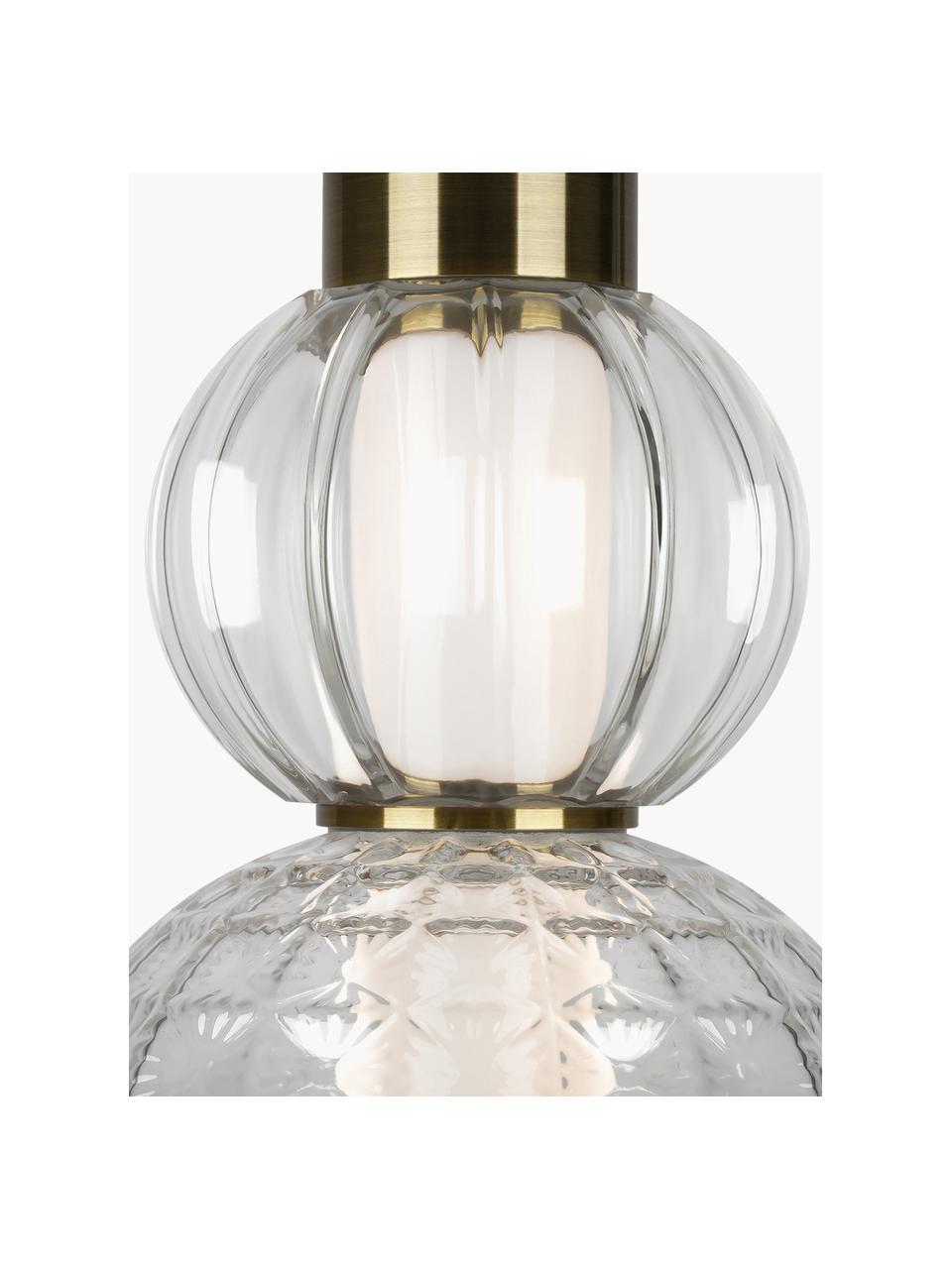 Lampa wisząca LED ze szkła dmuchanego Collar, Biały, transparentny, odcienie złotego, Ø 15 x 48 cm