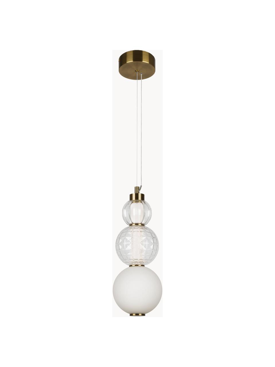 Mundgeblasene kleine LED-Pendelleuchte Collar, Weiß, Transparent, Goldfarben, Ø 15 x H 48 cm
