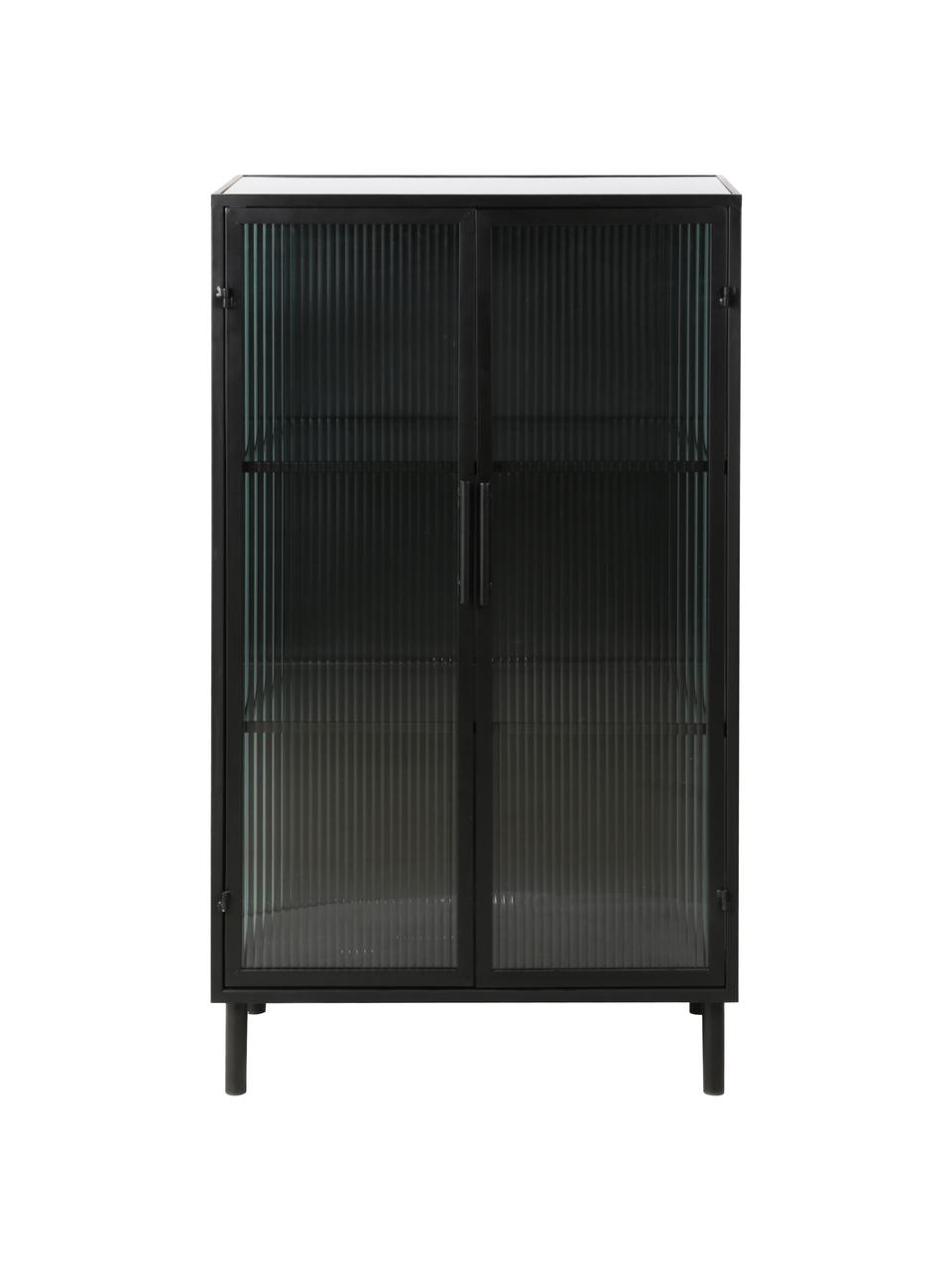 Vitrinenschrank Markus mit Rillenglas und Metallrahmen, schwarz, Gestell: Metall, beschichtet, Schwarz,Transparent, 66 x 112 cm