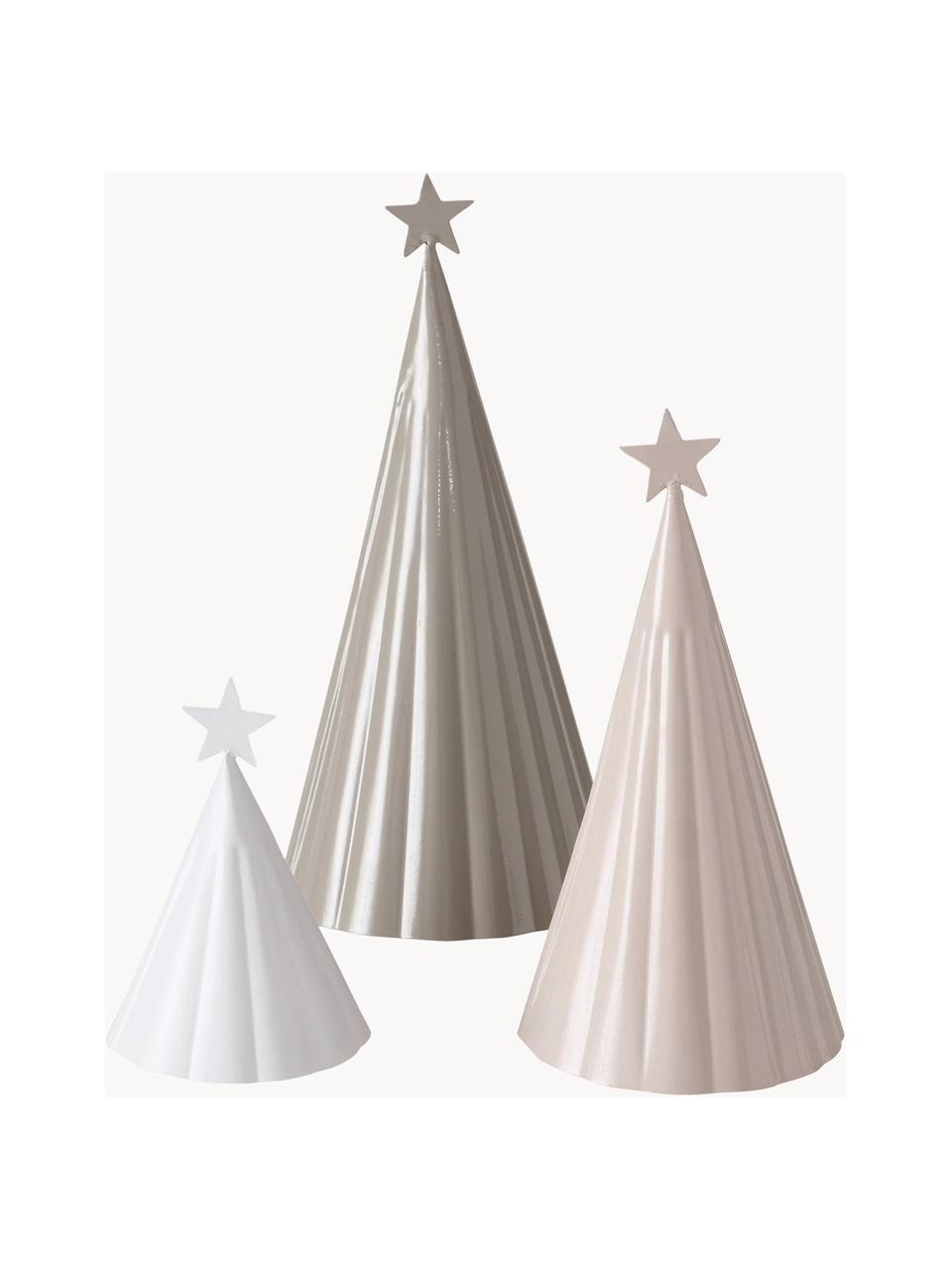 Decoratieve kerstboomset Vassi, set van 3, Gepoedercoat metaal, Beige, lichtroze, wit, Set met verschillende formaten