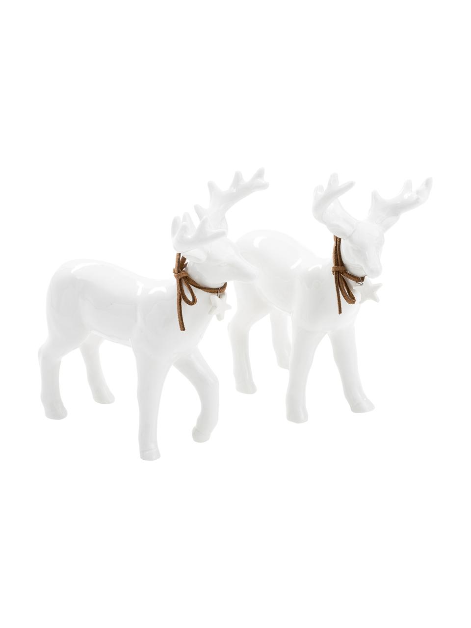 Set di 2 renne in porcellana Ben, Porcellana, Bianco, Alt. 11 cm